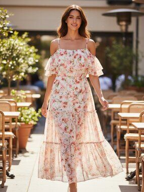 BB Dakota Floral Maxi Dress L Adjustable Straps